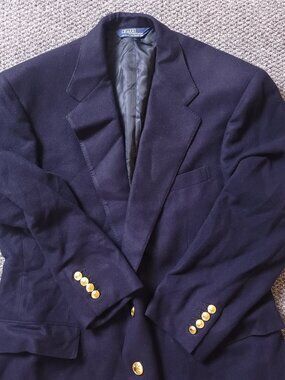 Polo Ralph Lauren Blazer Mens 43R Pure Cashmere Blue Suit Jacket Gold Buttons